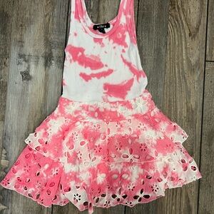Flowers by Zoe Pink and White Tie-Dye and Lace Tank Dress